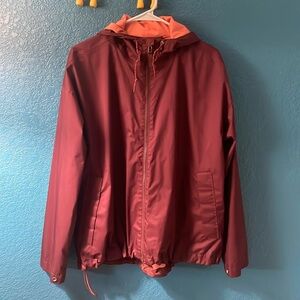 REI jacket, maroon with orange lining